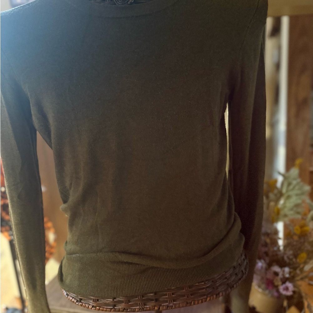 Olive Green Long Sleeve Sweater | Button Wrist Snaps